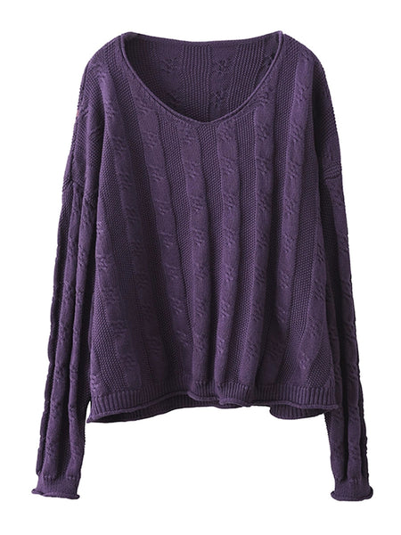 Women Artsy Autumn Cotton V-Neck Knit Sweater AK1026 Genistyle Shop