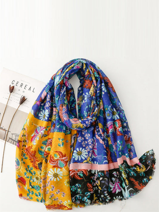 Women Vintage Colorblock Flower Shawl Scarf AH1085 YTM