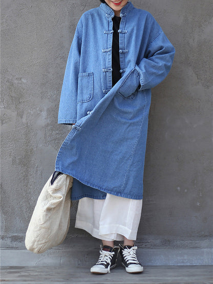 Women Autumn Casual Solid Pocket Denim Robe Coat AK1032 Genistyle Shop