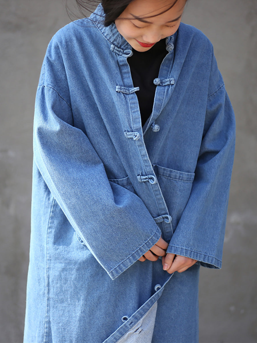 Women Autumn Casual Solid Pocket Denim Robe Coat AK1032 Genistyle Shop