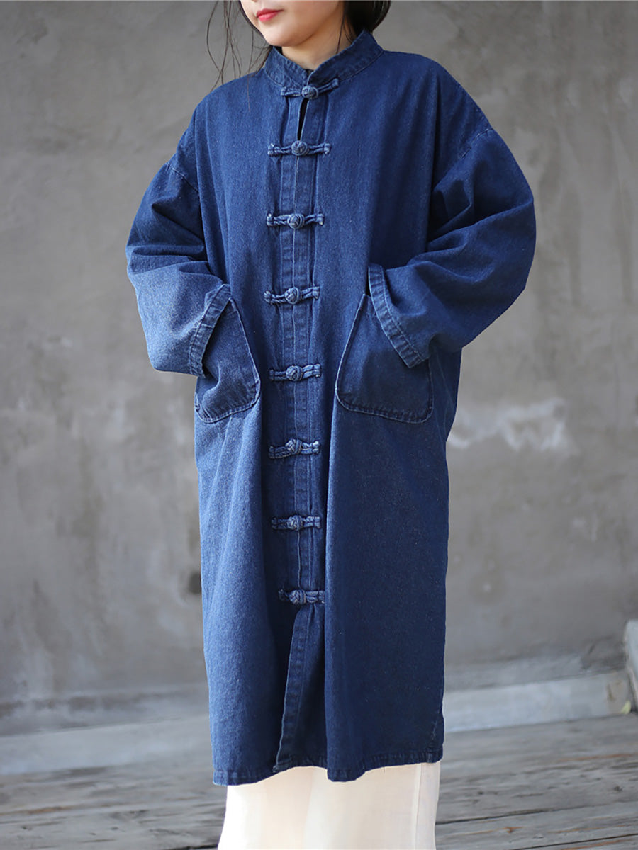 Women Autumn Casual Solid Pocket Denim Robe Coat AK1032 Genistyle Shop