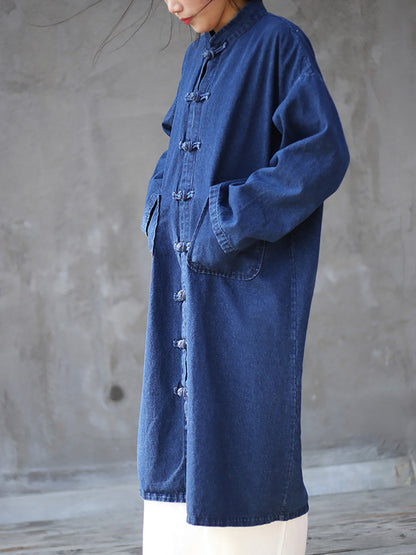 Women Autumn Casual Solid Pocket Denim Robe Coat AK1032 Genistyle Shop