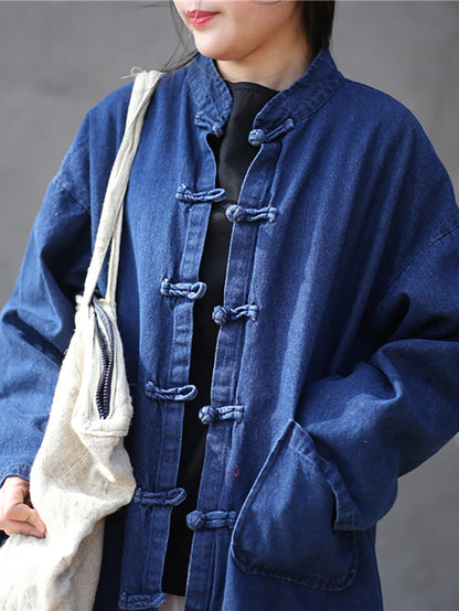 Women Autumn Casual Solid Pocket Denim Robe Coat AK1032 Genistyle Shop