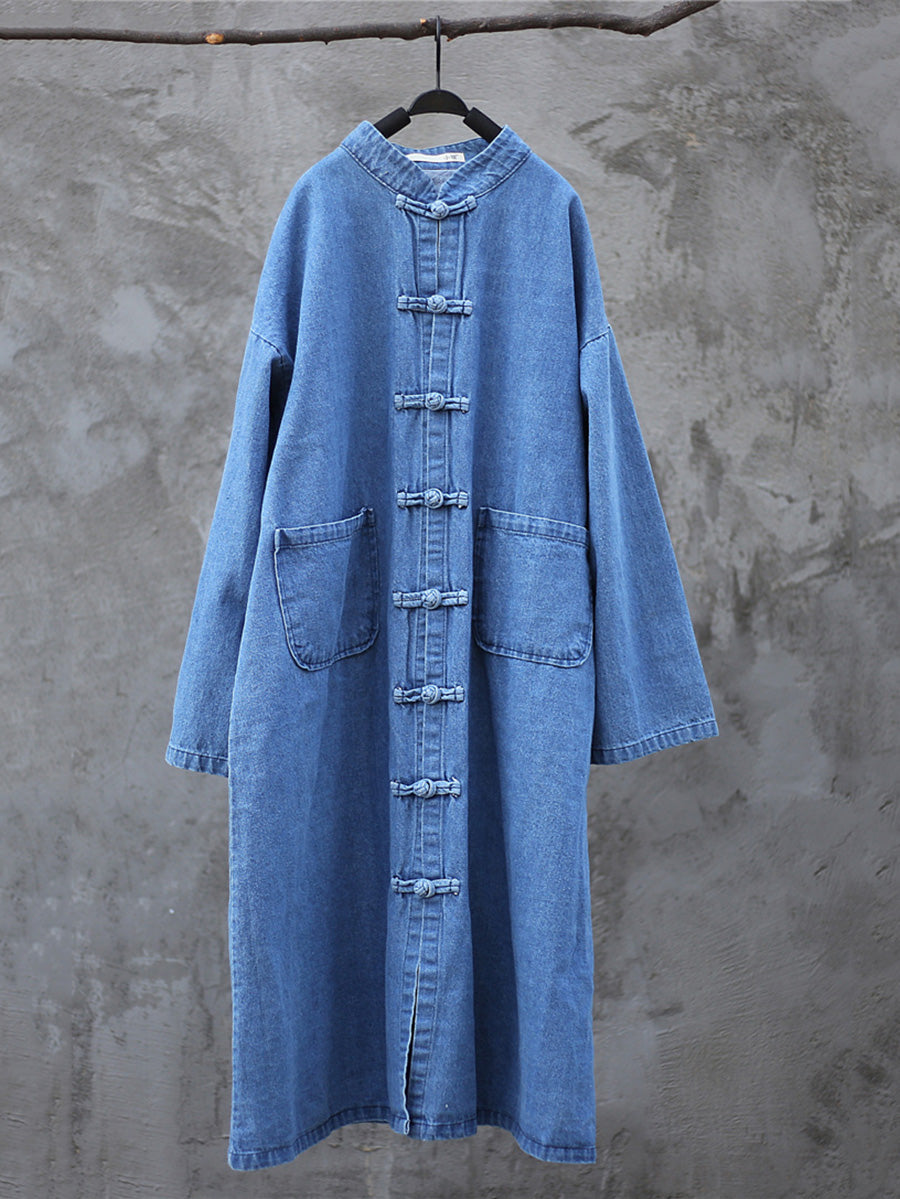 Women Autumn Casual Solid Pocket Denim Robe Coat AK1032 Genistyle Shop