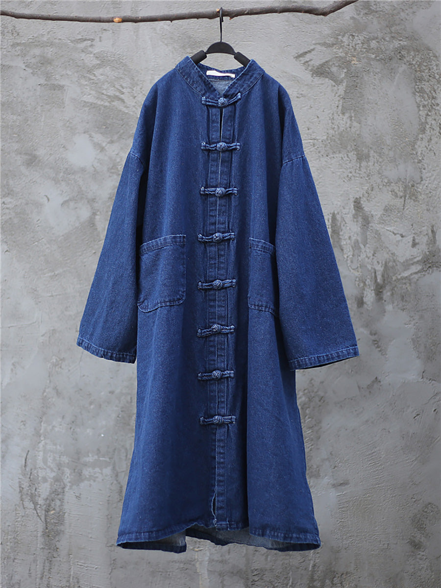 Women Autumn Casual Solid Pocket Denim Robe Coat AK1032 Genistyle Shop