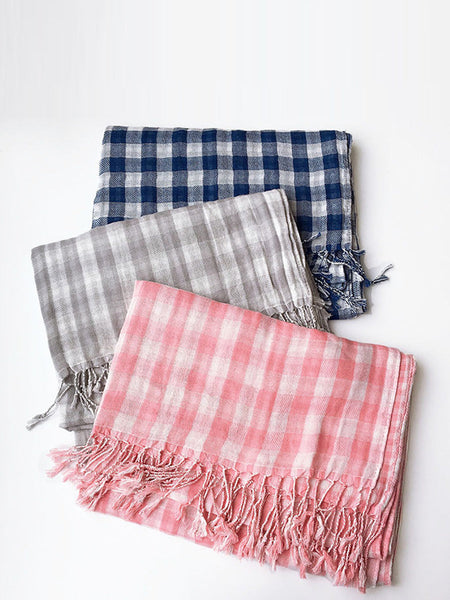 Women 100%Cotton Plaid Tassel Shawl Scarf AK1036 Genistyle Shop