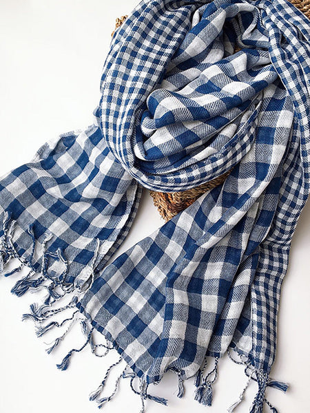 Women 100%Cotton Plaid Tassel Shawl Scarf AK1036 Genistyle Shop