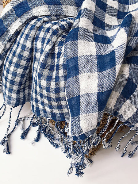 Women 100%Cotton Plaid Tassel Shawl Scarf AK1036 Genistyle Shop