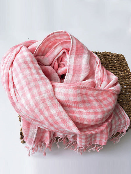 Women 100%Cotton Plaid Tassel Shawl Scarf AK1036 Genistyle Shop