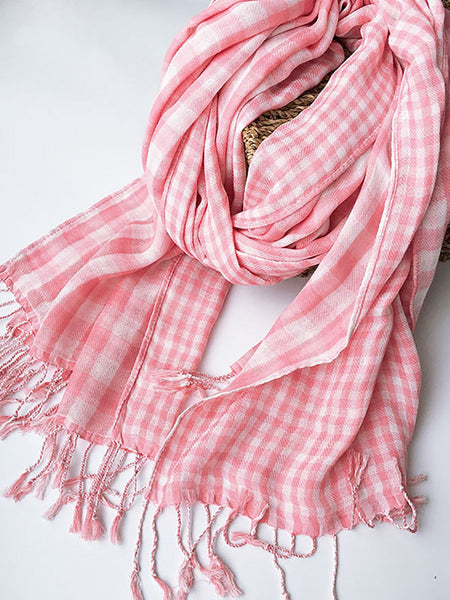 Women 100%Cotton Plaid Tassel Shawl Scarf AK1036 Genistyle Shop