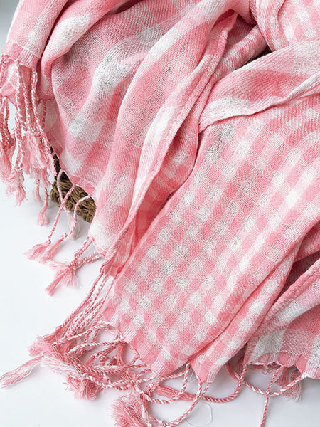Women 100%Cotton Plaid Tassel Shawl Scarf AK1036 Genistyle Shop