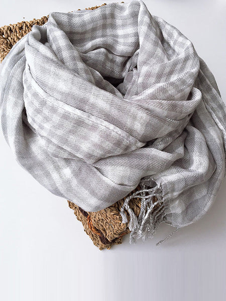 Women 100%Cotton Plaid Tassel Shawl Scarf AK1036 Genistyle Shop