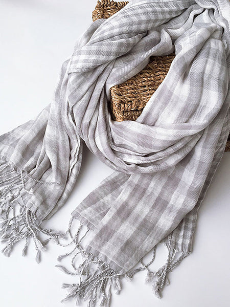 Women 100%Cotton Plaid Tassel Shawl Scarf AK1036 Genistyle Shop