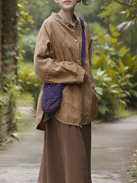 Women Autumn Retro Flower Button-up Cotton Blouse AK1042 Genistyle Shop