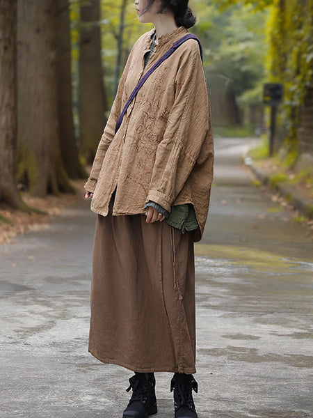 Women Autumn Retro Flower Button-up Cotton Blouse AK1042 Genistyle Shop