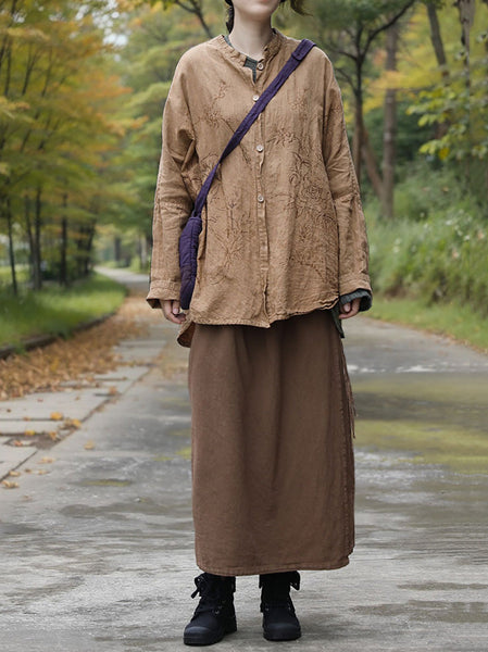 Women Autumn Retro Flower Button-up Cotton Blouse AK1042 Genistyle Shop