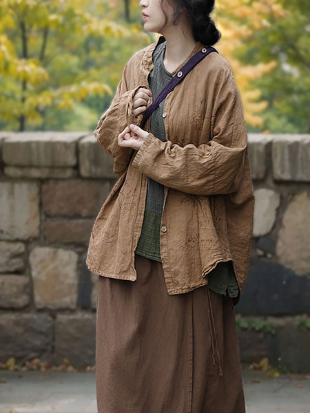 Women Autumn Retro Flower Button-up Cotton Blouse AK1042 Genistyle Shop