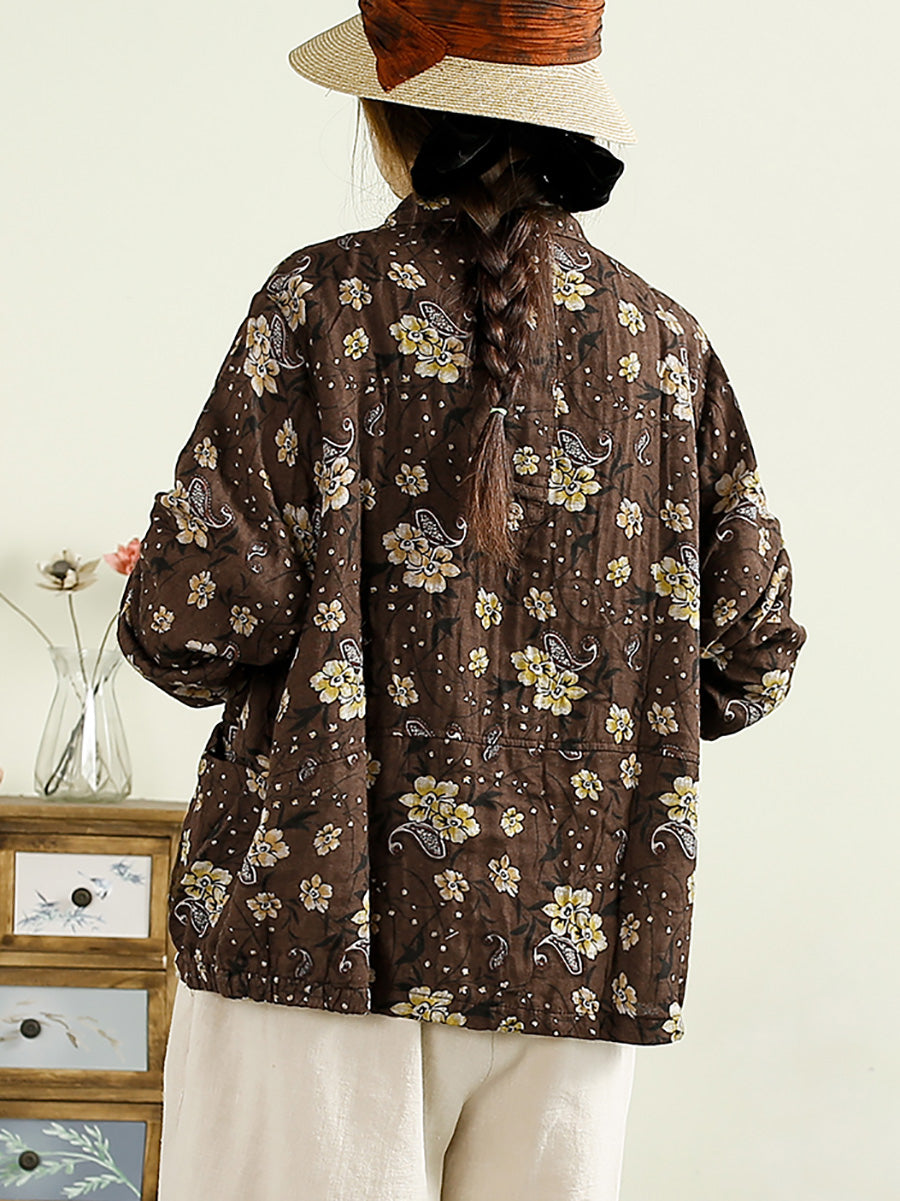 Women Autumn Artsy Flower Cotton Shirt Coat AK1038 Genistyle Shop