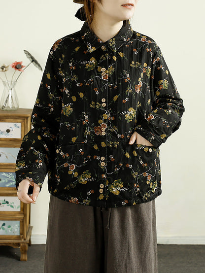 Women Autumn Artsy Flower Cotton Shirt Coat AK1038 Genistyle Shop