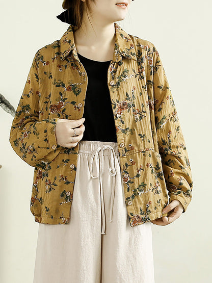 Women Autumn Artsy Flower Cotton Shirt Coat AK1038 Genistyle Shop