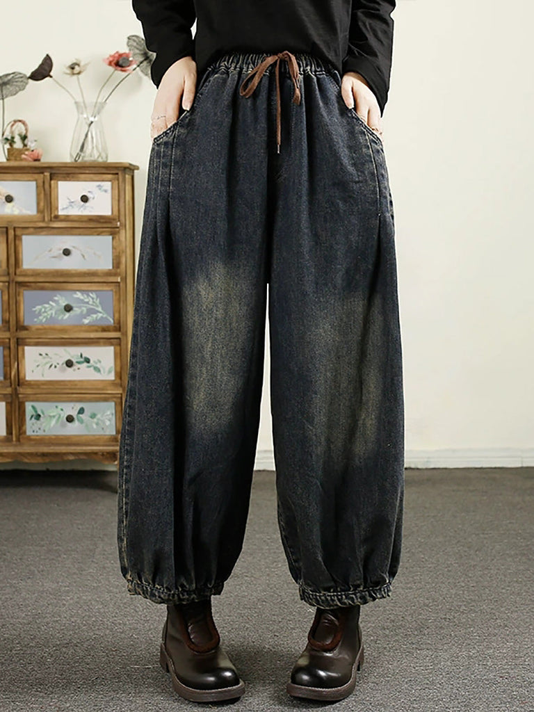 Women Autumn Vintage Denim Loose Harem Pants AK1043 Genistyle Shop