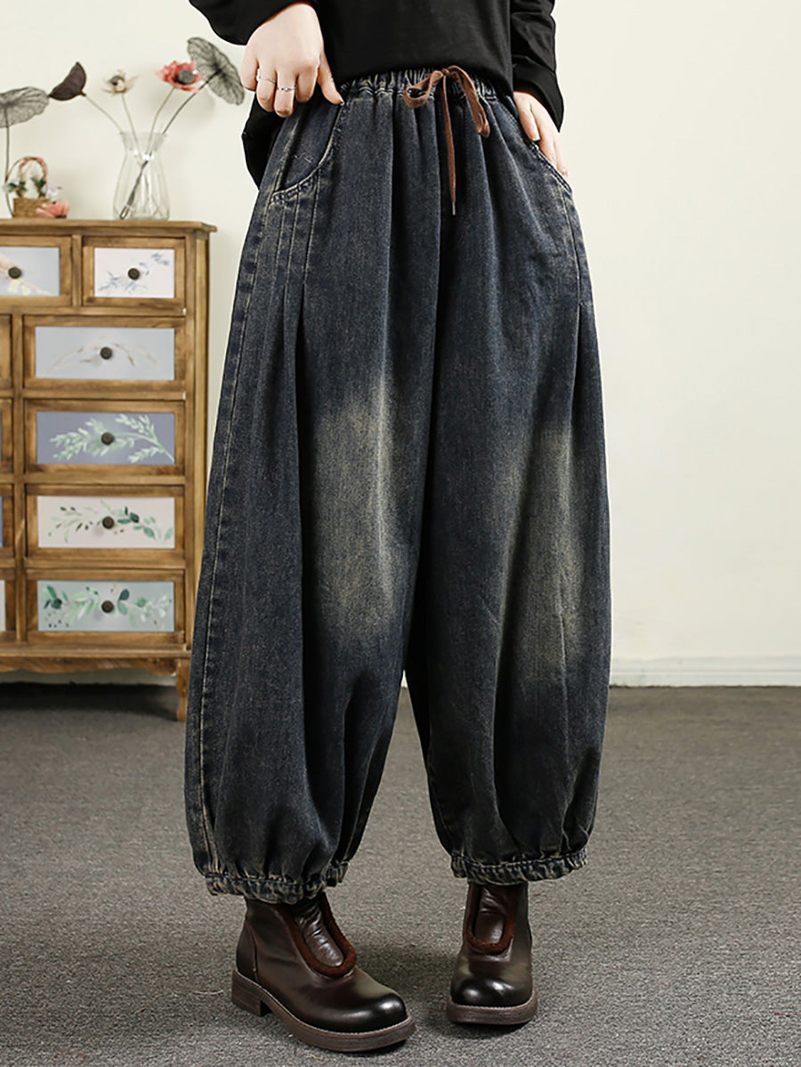Women Autumn Vintage Denim Loose Harem Pants AK1043 Genistyle Shop
