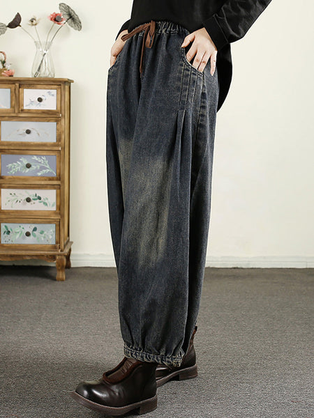 Women Autumn Vintage Denim Loose Harem Pants AK1043 Genistyle Shop