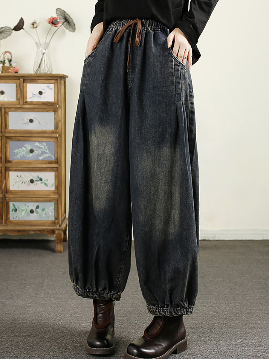 Women Autumn Vintage Denim Loose Harem Pants AK1043 Genistyle Shop