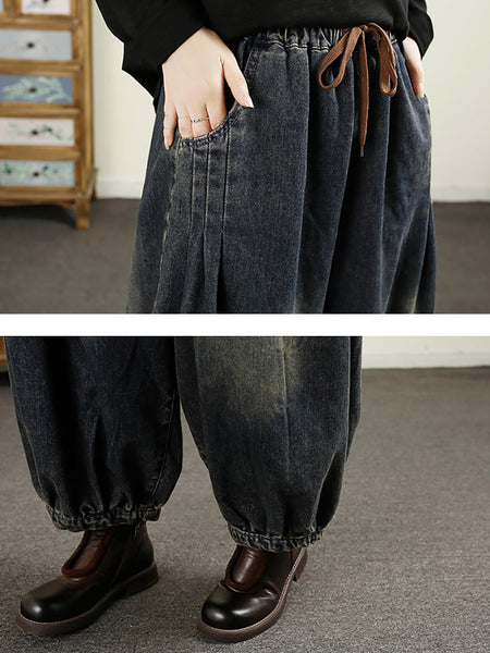Women Autumn Vintage Denim Loose Harem Pants AK1043 Genistyle Shop