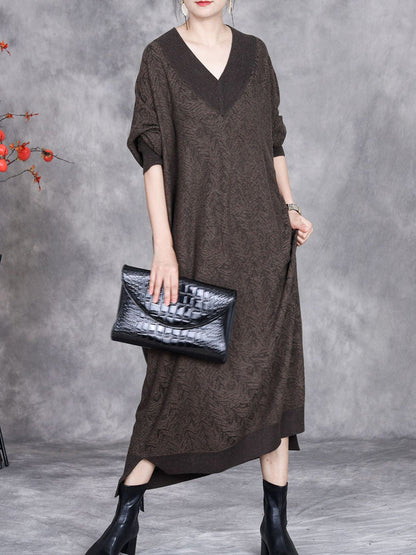 Women Autumn Artsy Colorblock V-neck Knit Dress AK1037 Genistyle Shop