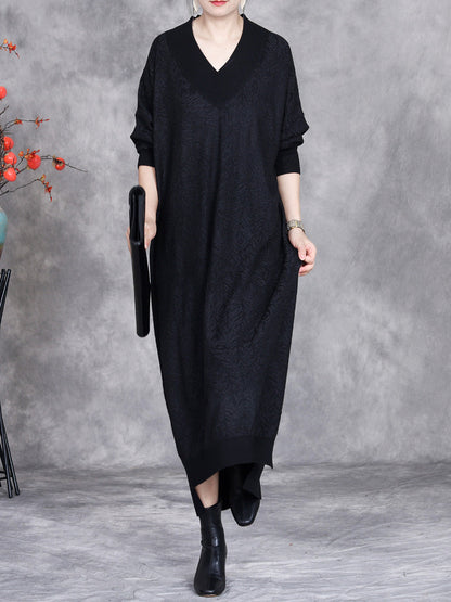 Women Autumn Artsy Colorblock V-neck Knit Dress AK1037 Genistyle Shop