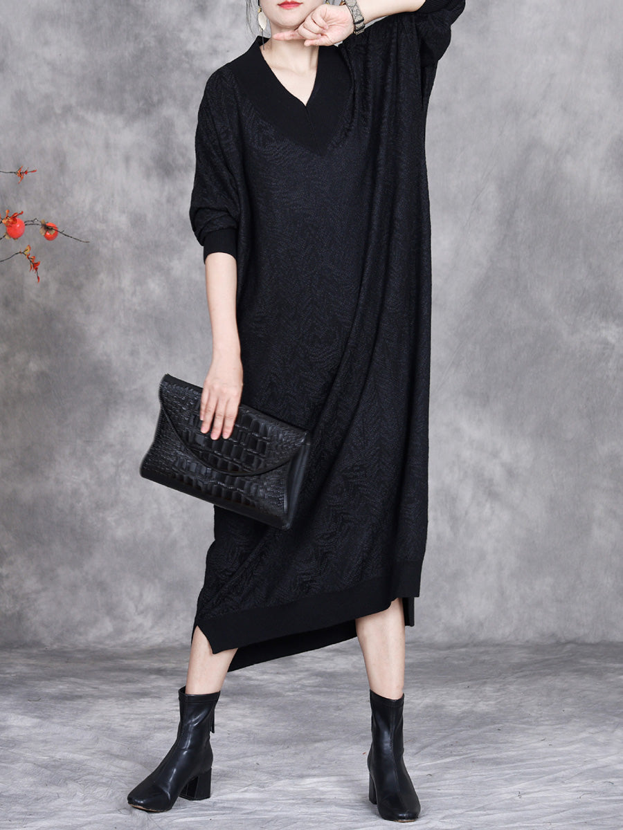 Women Autumn Artsy Colorblock V-neck Knit Dress AK1037 Genistyle Shop