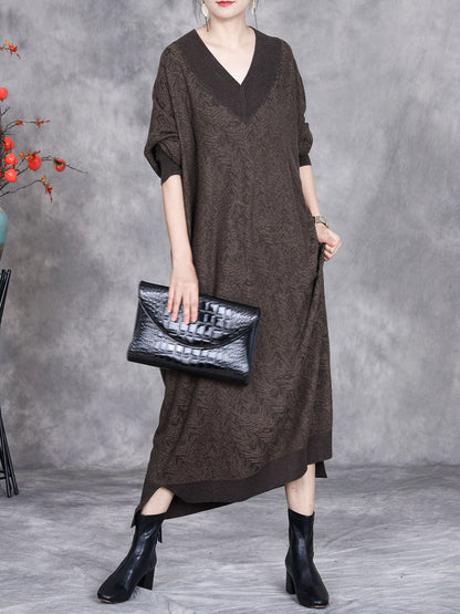 Women Autumn Artsy Colorblock V-neck Knit Dress AK1037 Genistyle Shop