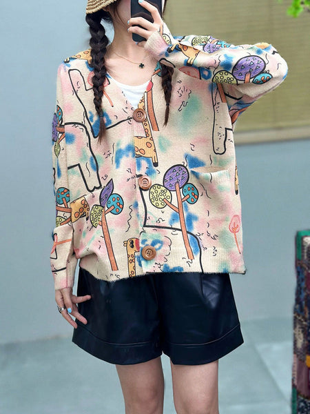 Women Casual Autumn Cartoon V-Neck Sweater AH1068 HXIFS