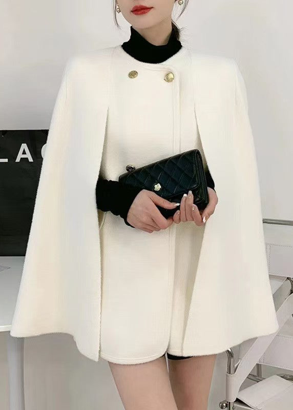 Elegant White O-Neck Knit Patchwork Cape And Woolen Coats Two Piece Set AM1002 Genistyle Shop