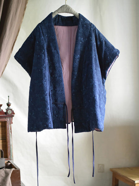 Women Ethnic Flowe Embroidery V-Neck Linen Padded Vest Coat AX1006 Genistyle Shop