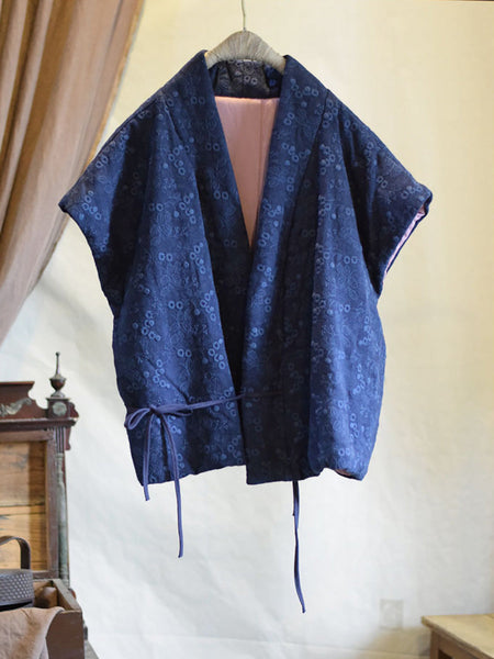 Women Ethnic Flowe Embroidery V-Neck Linen Padded Vest Coat AX1006 Genistyle Shop