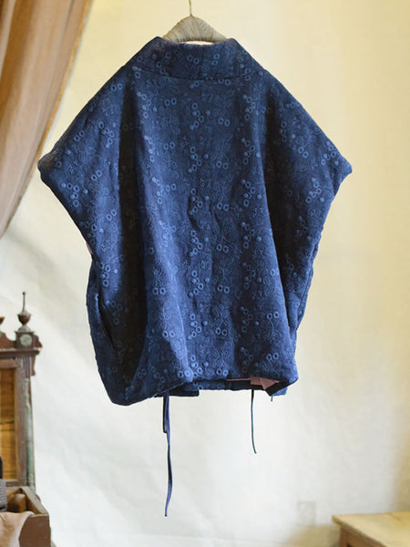 Women Ethnic Flowe Embroidery V-Neck Linen Padded Vest Coat AX1006 Genistyle Shop