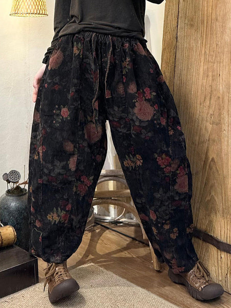 Women Autumn Retro Flower Spliced Harem Pants AX1001 Genistyle Shop