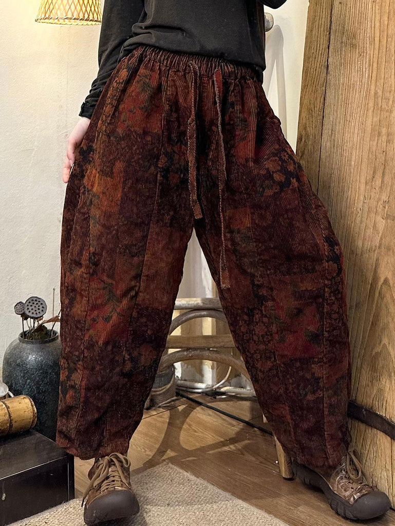 Women Autumn Retro Flower Spliced Harem Pants AX1001 Genistyle Shop