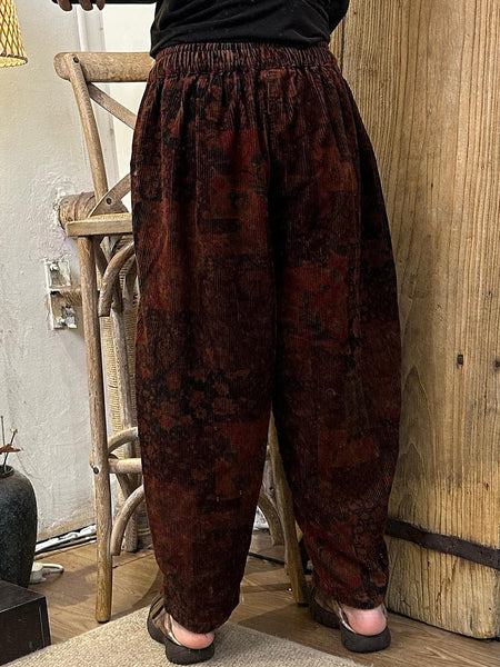 Women Autumn Retro Flower Spliced Harem Pants AX1001 Genistyle Shop