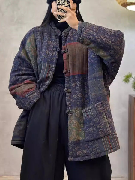 Women Autumn Vintage Flower Cotton Linen O-Neck Coat AX1003 Genistyle Shop