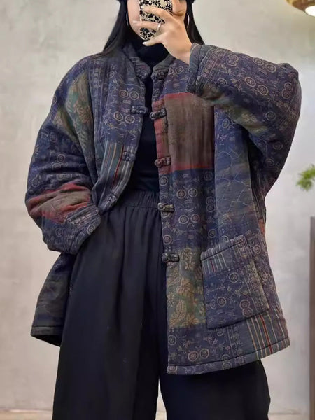 Women Autumn Vintage Flower Cotton Linen O-Neck Coat AX1003 Genistyle Shop