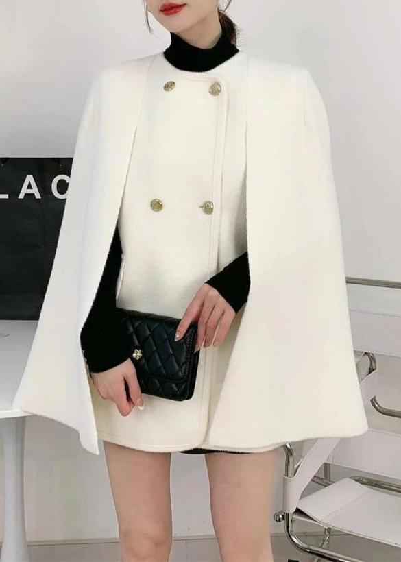 Elegant White O-Neck Knit Patchwork Cape And Woolen Coats Two Piece Set AM1002 Genistyle Shop