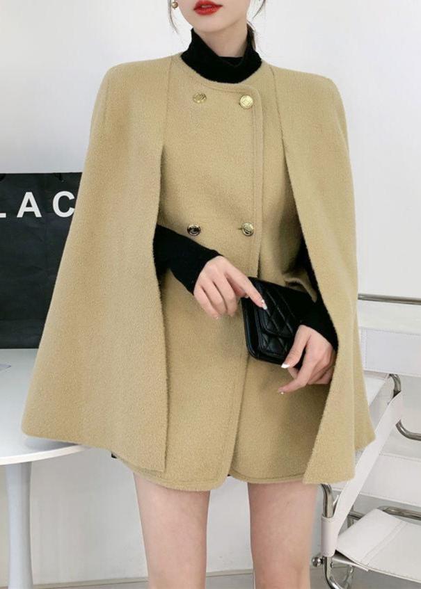 Elegant White O-Neck Knit Patchwork Cape And Woolen Coats Two Piece Set AM1002 Genistyle Shop