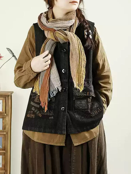 Women Ethnic Flower Patch Spliced O-Neck Cotton Vest AX1033 Genistyle Shop