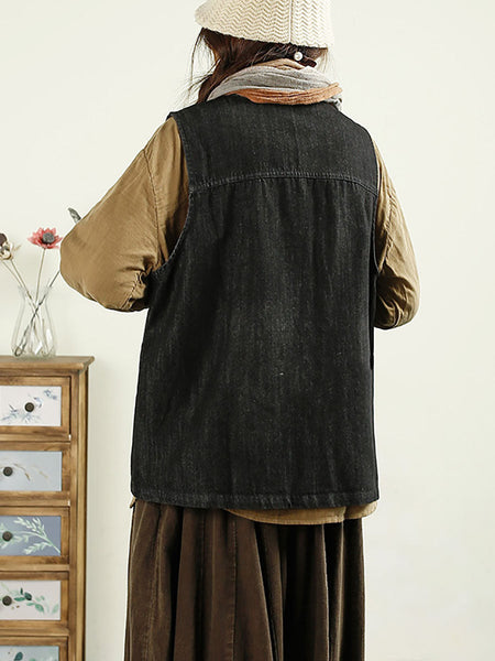 Women Ethnic Flower Patch Spliced O-Neck Cotton Vest AX1033 Genistyle Shop