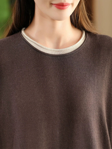 Women Casual Autumn Colorblock O-Neck Blouse AX1034 Genistyle Shop