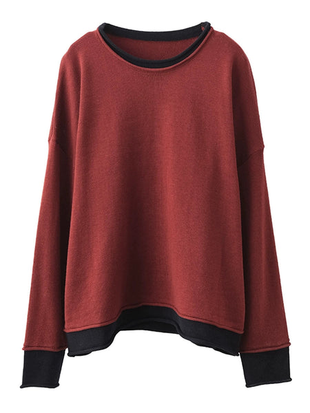 Women Casual Autumn Colorblock O-Neck Blouse AX1034 Genistyle Shop