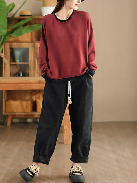 Women Casual Autumn Colorblock O-Neck Blouse AX1034 Genistyle Shop